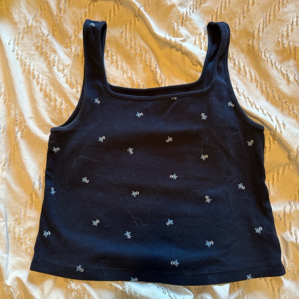 Old Navy Navy Square-Neck Tank Top with Light Blue Embroidery